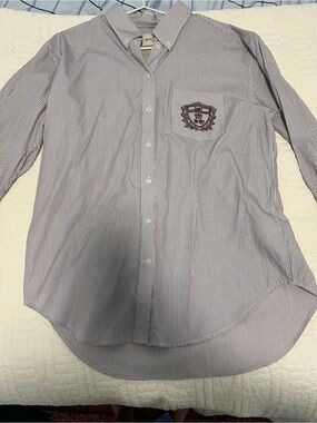 NWOT: Gant Women's Striped Button-Down Shirt with Chest Crest PLUM